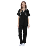 VICOGARD Women's V-Neck 9-Pocket Scrub Set | Straight Leg - Black