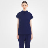 Vicogard® navy blue slim fit scrubs for women on model