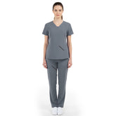 Full body front view of Gray Vicogard scrubs, professional attire for clinics