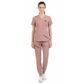 Vicogard Pink vibrant jogger scrubs, breast cancer awareness uniform with zipper pockets