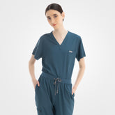 Vicogard® caribbean blue scrubs women jogger set on model