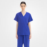 Royal blue nursing scrubs for women set on model