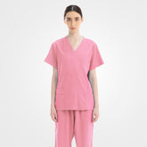 Pink nursing scrubs for women set on model