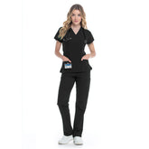 VICOGARD women's black v-neck cargo scrub set - front view