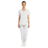 Vicogard White women's scrub set front view, crisp clinical nursing student uniform