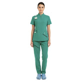 Vicogard Turquoise 71221 scrub set front view, bright half-zip dental uniform for hygienists