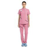 Vicogard Pink 71221 unisex scrub set front view, cute half-zip mandarin collar uniform for women