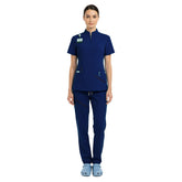 Vicogard Galaxy Blue 71221 scrub set front view, professional dark blue half-zip medical uniform