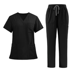 VICOGARD Women's V-Neck 9-Pocket Scrub Set | Straight Leg - Black