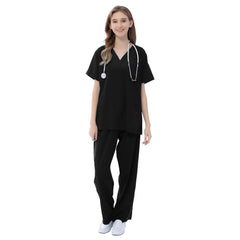 VICOGARD Women's V-Neck 9-Pocket Scrub Set | Straight Leg - Black