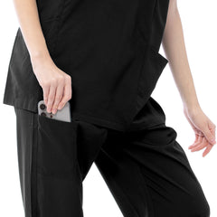 VICOGARD Women's V-Neck 9-Pocket Scrub Set | Straight Leg - Black