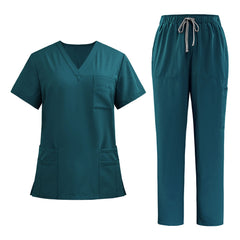 VICOGARD Women's V-Neck 9-Pocket Scrub Set | Straight Leg - Blue