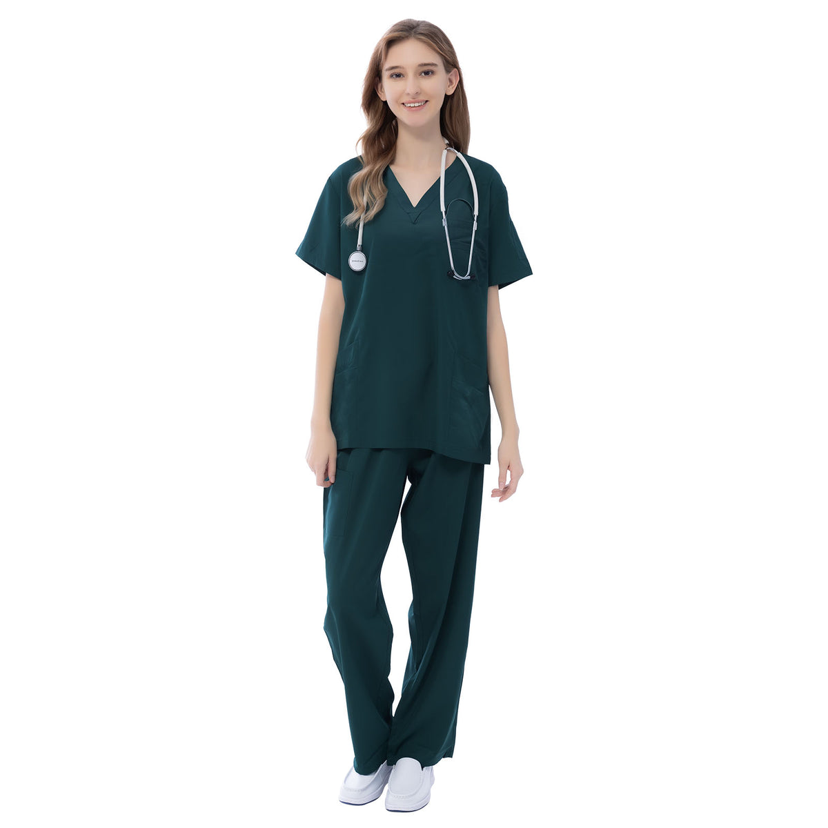VICOGARD Women's V-Neck 9-Pocket Scrub Set | Straight Leg - Blue