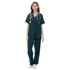VICOGARD Women's V-Neck 9-Pocket Scrub Set | Straight Leg - Blue