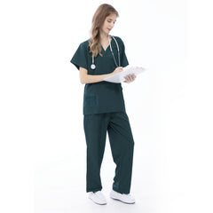 VICOGARD Women's V-Neck 9-Pocket Scrub Set | Straight Leg - Blue