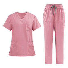 VICOGARD Women's V-Neck 9-Pocket Scrub Set | Straight Leg - Pink