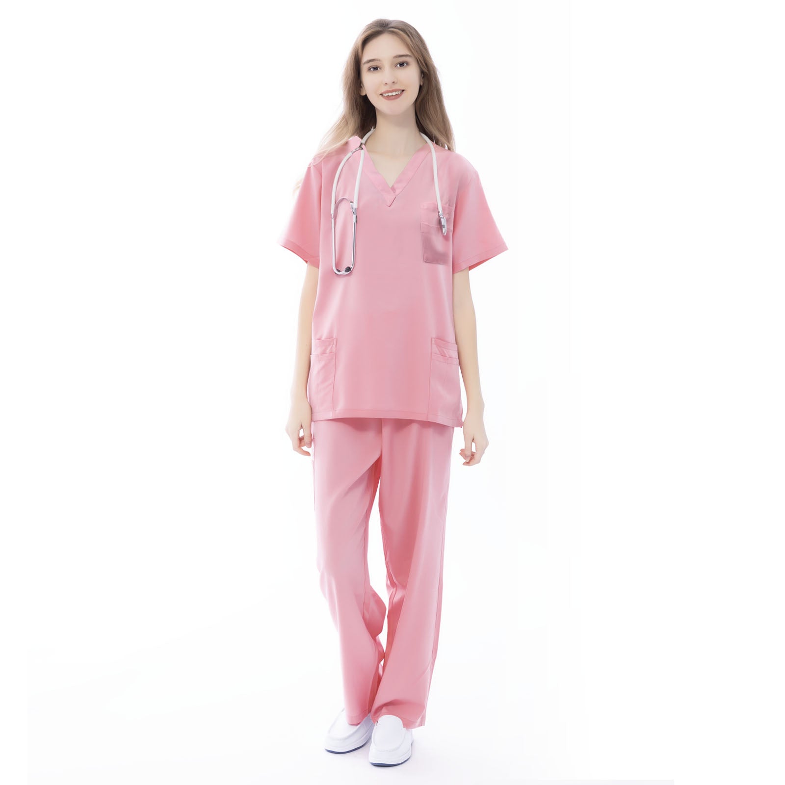 VICOGARD women's pink 9-pocket straight leg scrub set