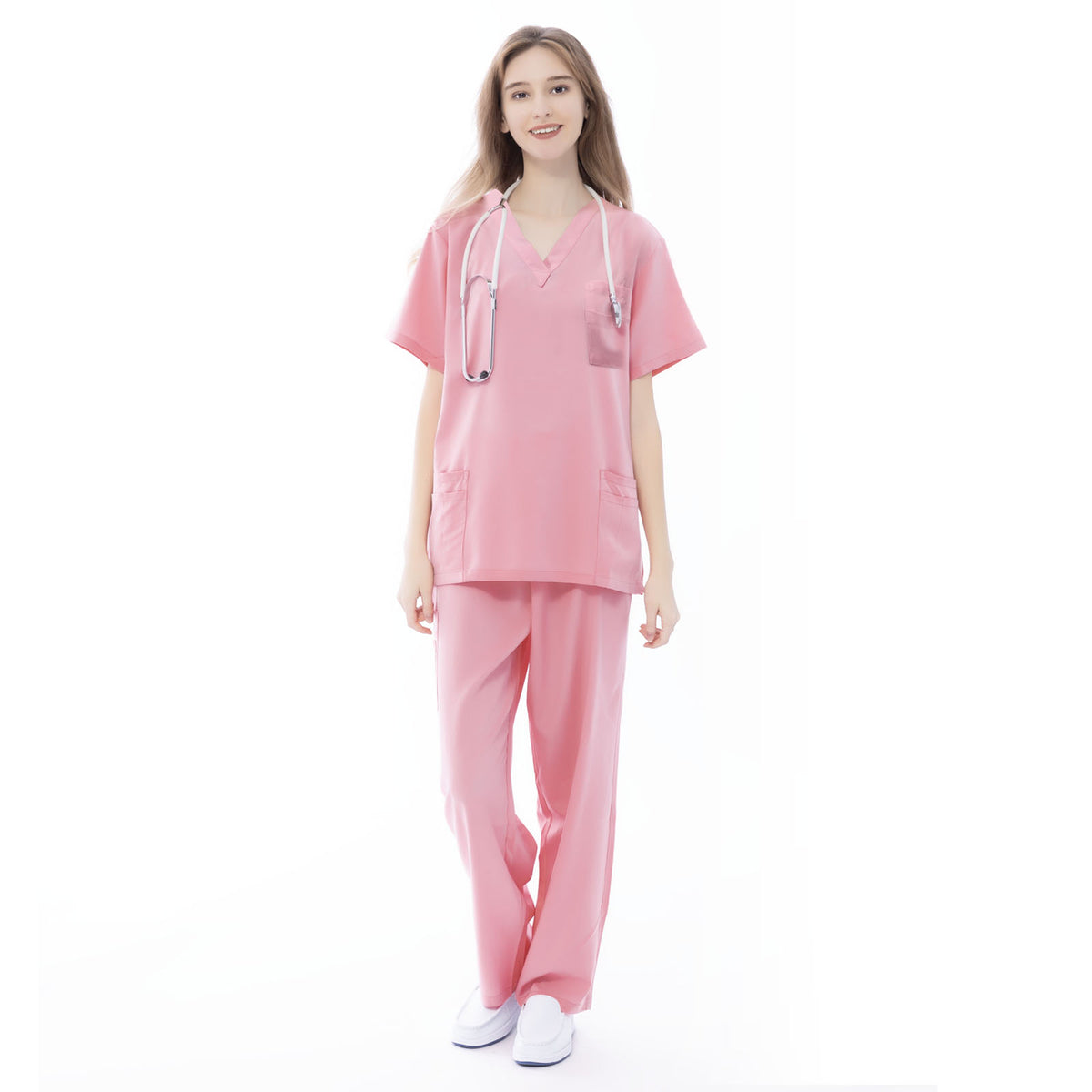 VICOGARD women's pink 9-pocket straight leg scrub set