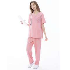 VICOGARD Women's V-Neck 9-Pocket Scrub Set | Straight Leg - Pink