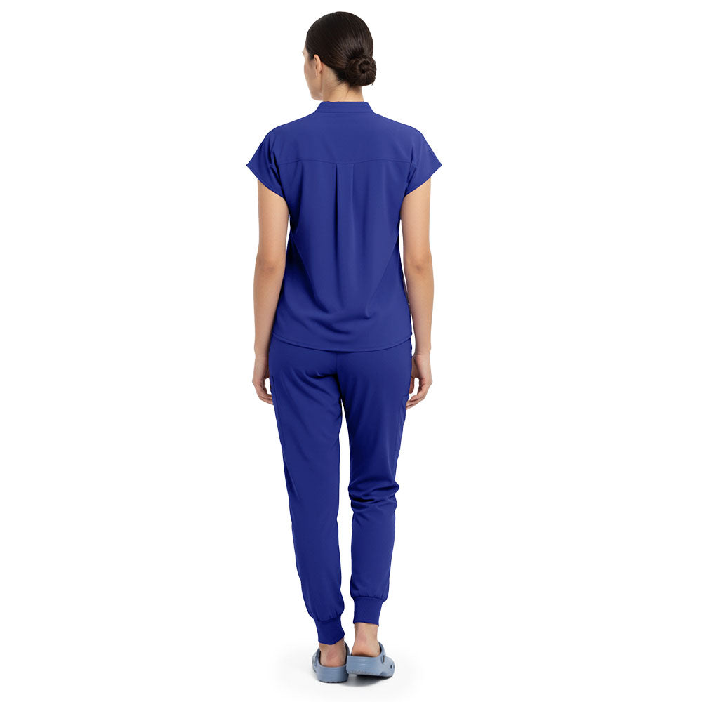 Back view of Royal Blue minimal surgical scrubs, clean design with no pockets
