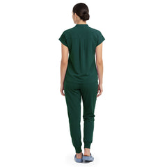 Back view of Hunter Green minimal surgical scrubs, clean design with no pockets