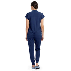 Back view of Navy Blue minimal surgical scrubs, clean design with no pockets