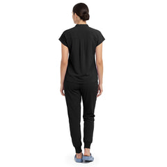 Back view of Black minimal surgical scrubs, clean design with no pockets