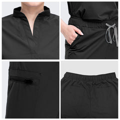 Fabric detail of Black stand collar and fade-resistant polyester spandex texture