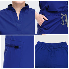 Fabric detail of Royal Blue stand collar and durable polyester spandex texture