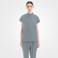 Vicogard® grey scrubs for women modern minimalist set on model