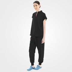 Black stealth scrubs side profile showing zippered cargo pocket