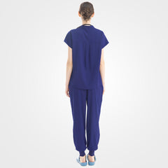 Women's navy blue scrub set lounge-inspired back contour