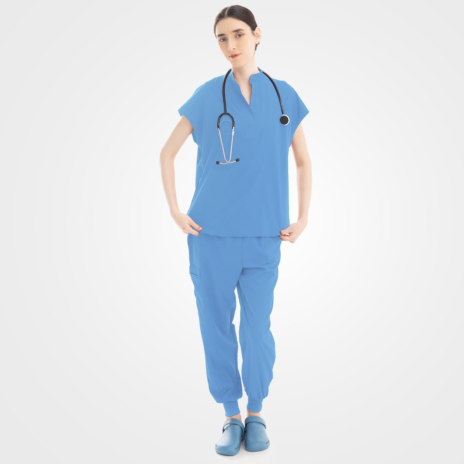 Ceil blue scrub pants double layered cargo pocket detail