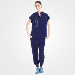 Navy blue scrub pants multi-cargo and zippered pocket detail