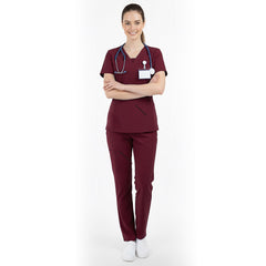 Vicogard Burgundy essential scrubs, professional wine red uniform for nursing schools