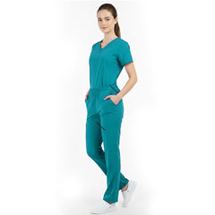 Full body front view of Teal Vicogard scrubs, ideal for surgical and clinical staff