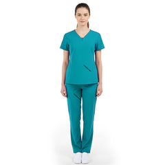Vicogard Teal essential scrub set front view, professional V-neck medical uniform for nurses
