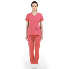 Full body front view of Orange Red Vicogard scrubs, ideal for ER and pediatrics