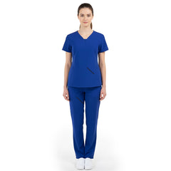 Full body front view of Royal Blue Vicogard scrubs, professional daily attire for nurses