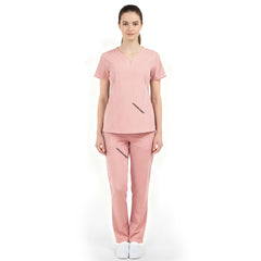 Full body front view of Pink Vicogard scrubs, ideal for maternity and pediatric care