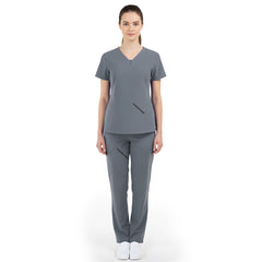 Full body front view of Gray Vicogard scrubs, professional attire for clinics