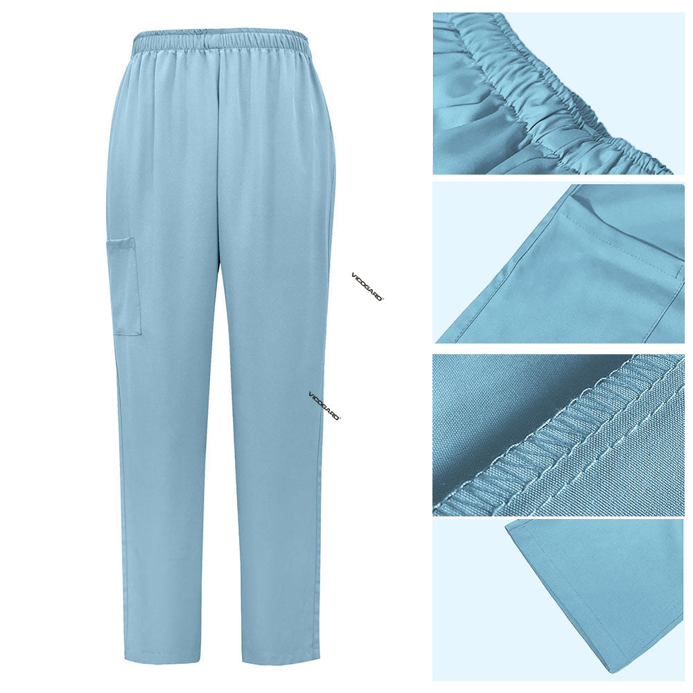 Detail of Ceil Blue straight leg scrub pants with elastic waistband and cargo pocket