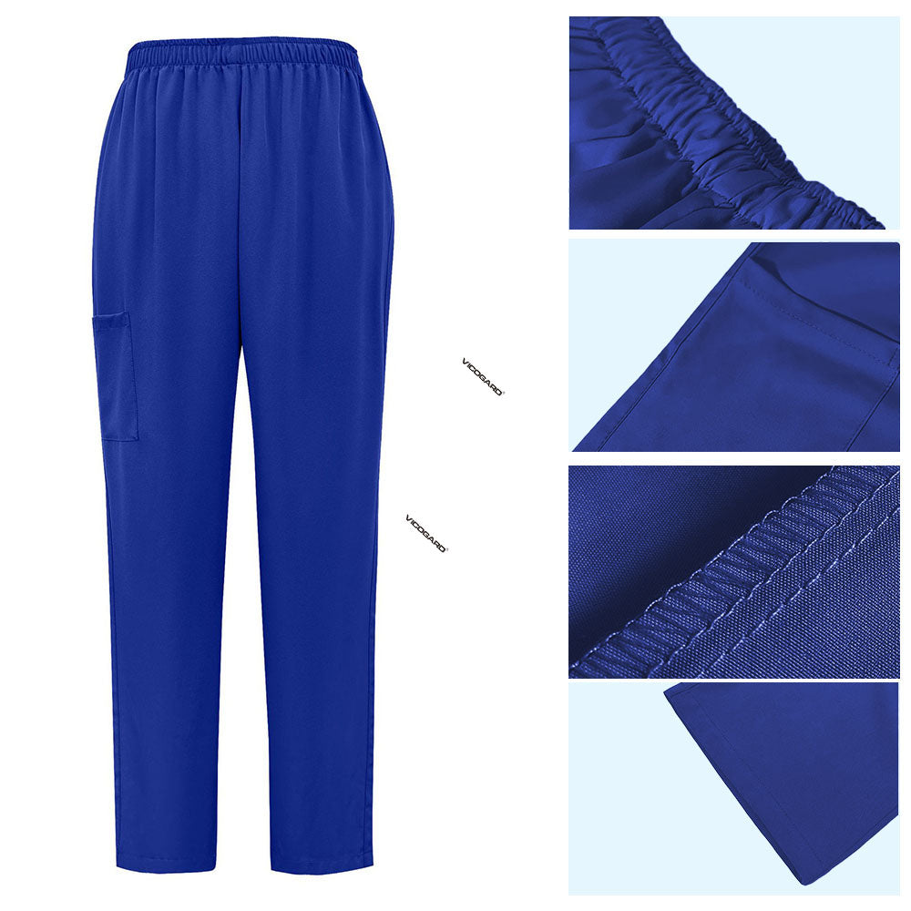 Detail of Royal Blue straight leg scrub pants with elastic waistband and single cargo pocket