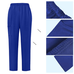 Detail of Royal Blue straight leg scrub pants with elastic waistband and single cargo pocket