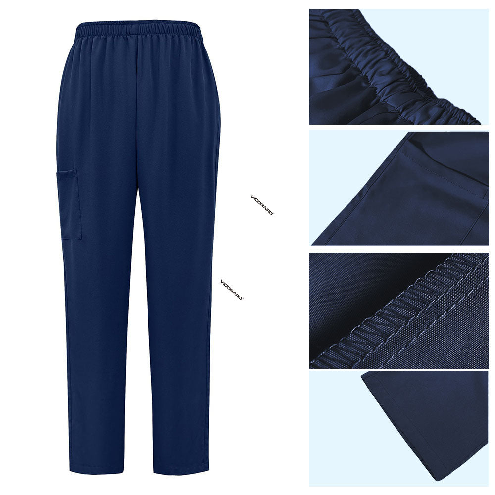 Detail of Navy Blue straight leg scrub pants with elastic waistband and cargo pocket