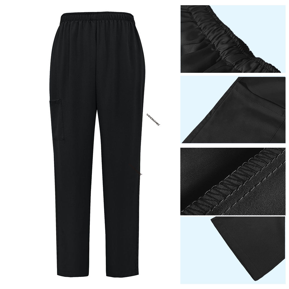 Detail of Black straight leg scrub pants with elastic waistband and cargo pocket