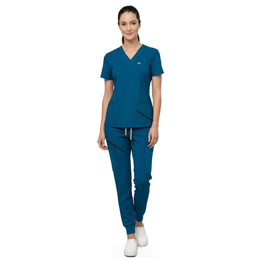 Vicogard Caribbean Blue rayon scrubs, vibrant tropical blue uniform for active clinical teams