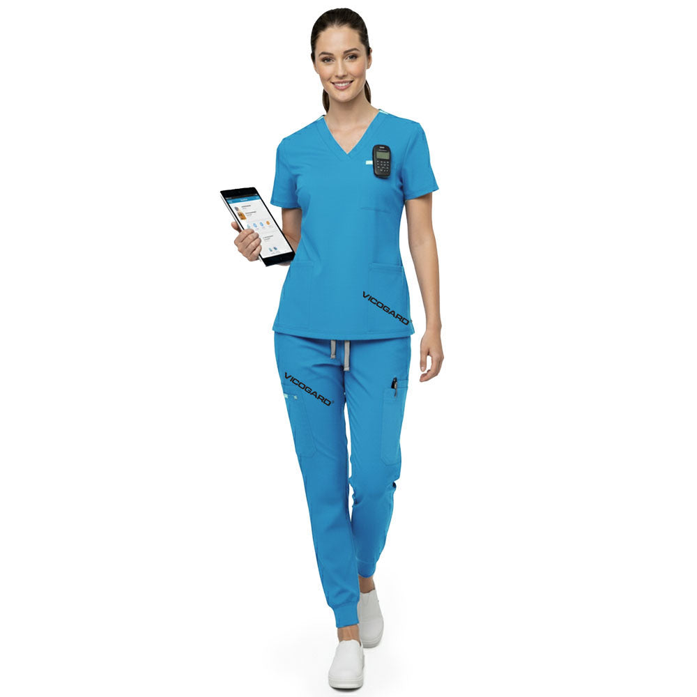 Front view of Royal Blue multi-pocket scrubs showing utility and storage for RN essentials