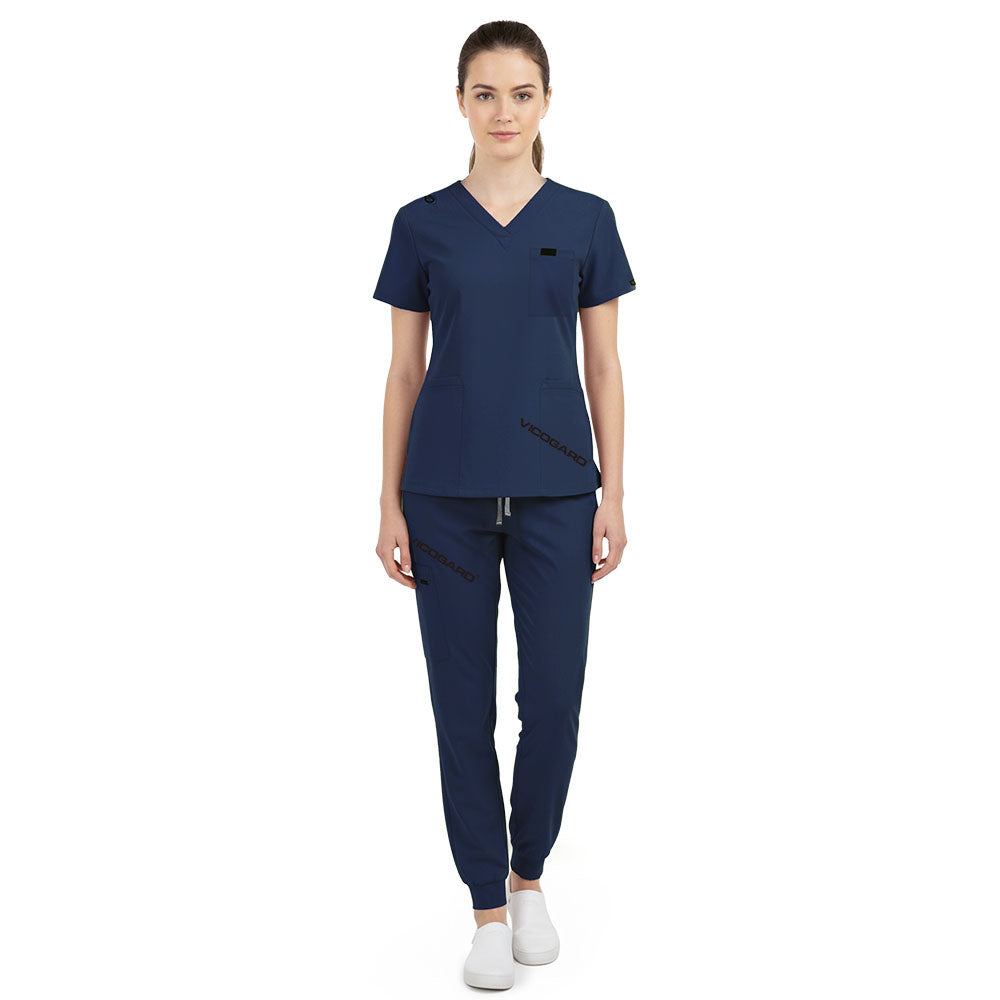 Vicogard Galaxy Blue modern scrubs, dark blue uniform with shoulder loop for hospital staff
