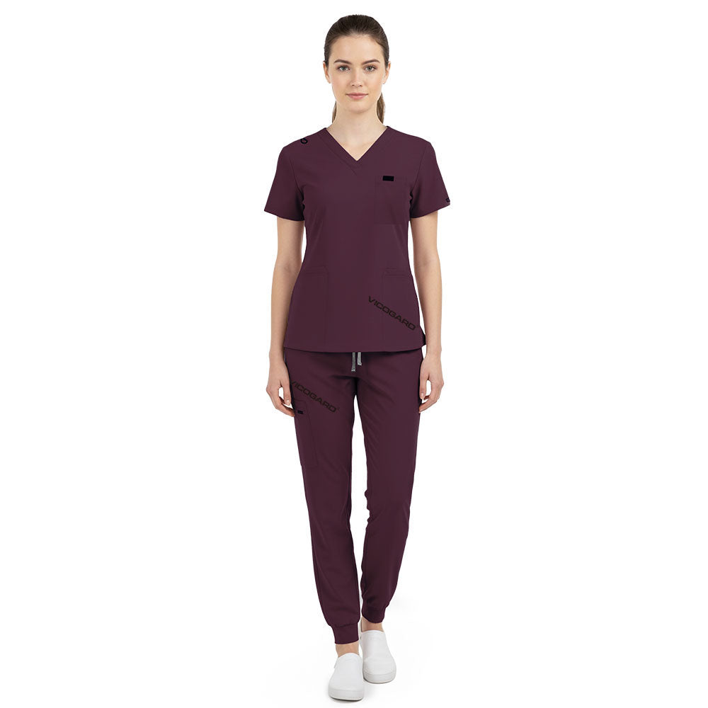 Vicogard Burgundy professional scrubs, wine red uniform for nursing admins and schools